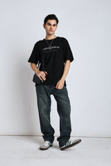 Men Black Alignment over-sized Tee