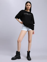 Women Black Alignment over-sized Tee