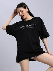 Women Black Alignment over-sized Tee