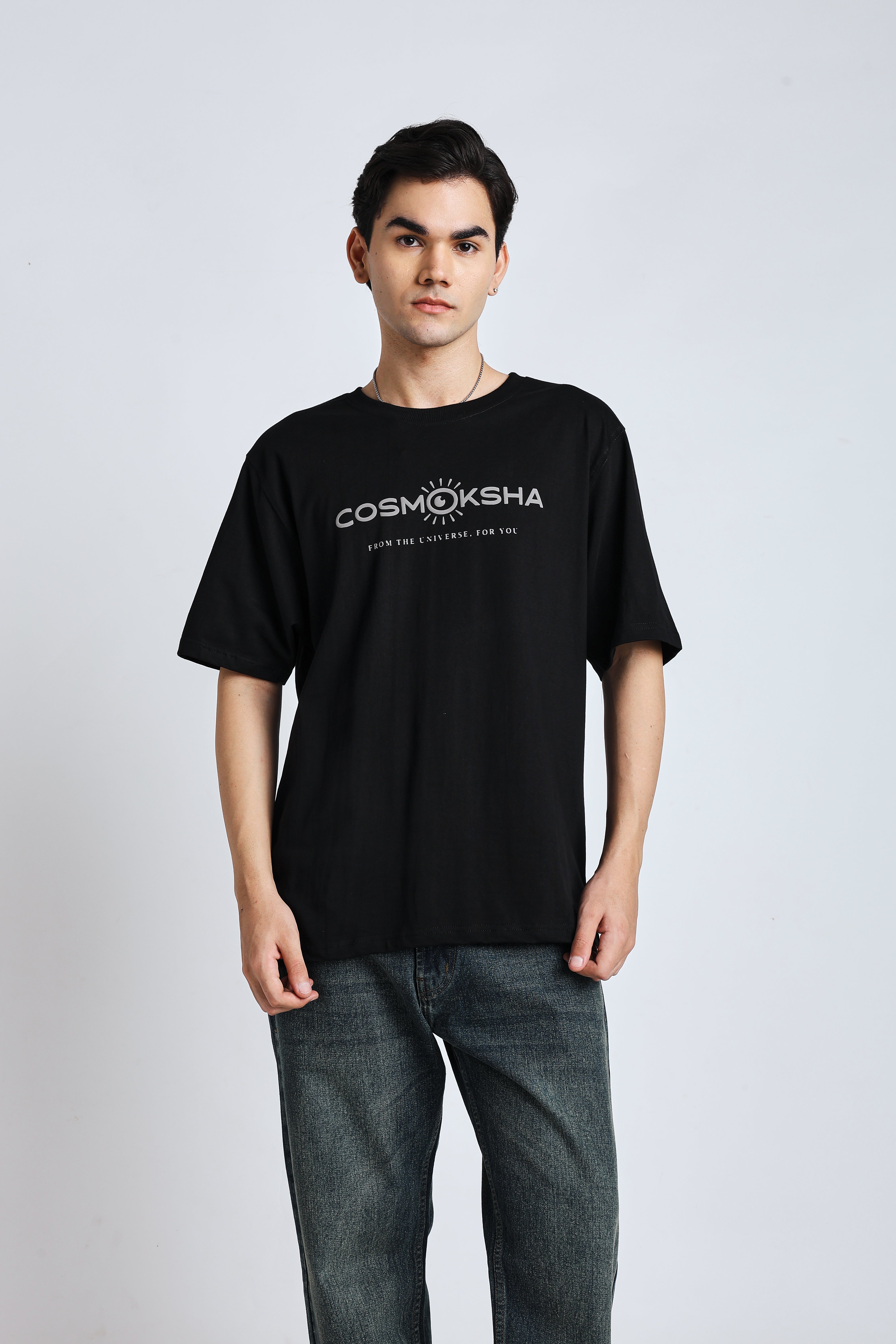Men Black Alignment over-sized Tee
