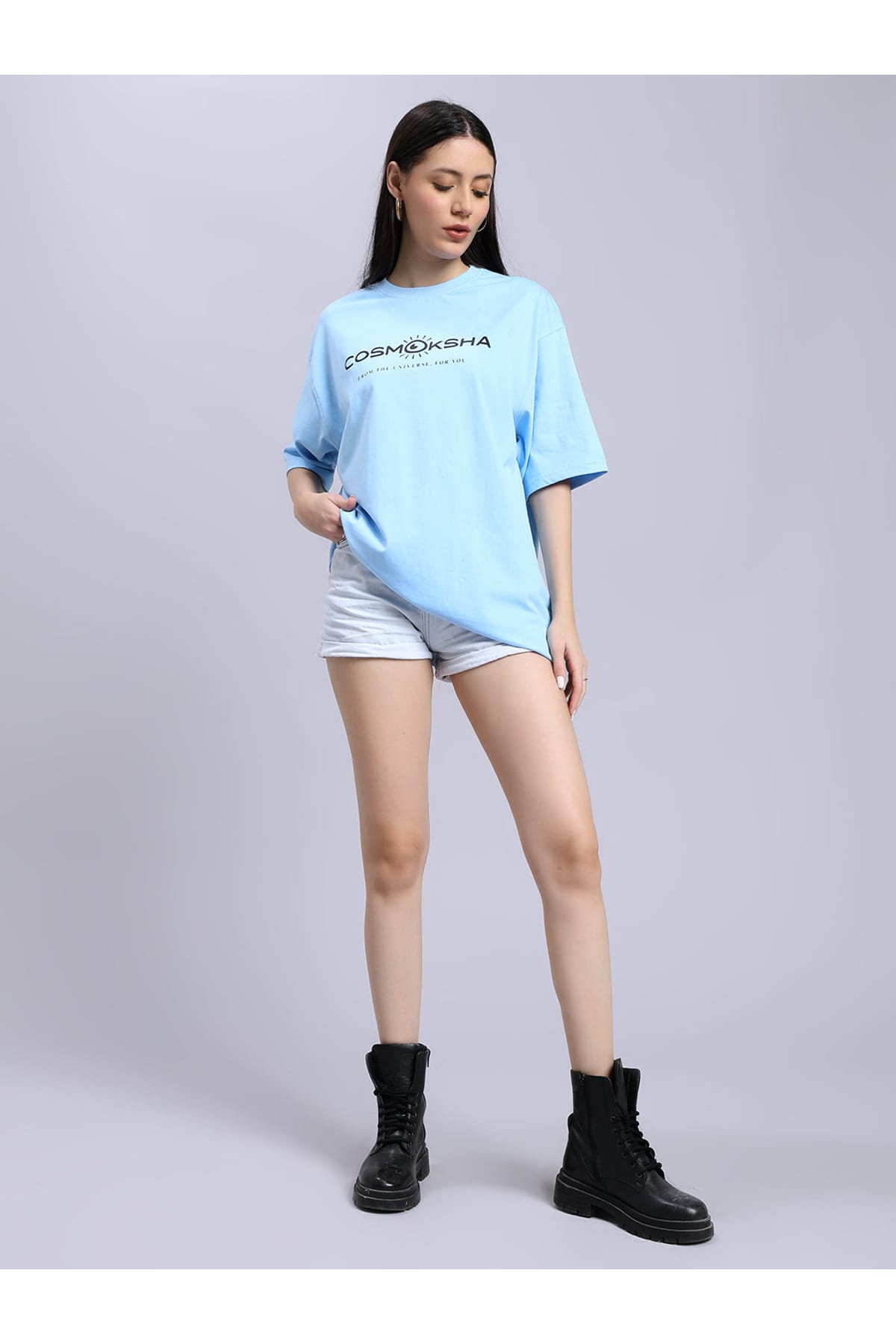 Women Baby blue over-sized tee