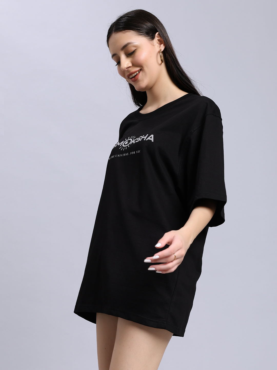 Women Black Alignment over-sized Tee