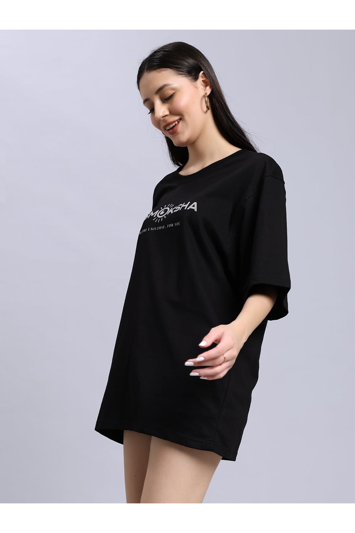 Women Black Alignment over-sized Tee