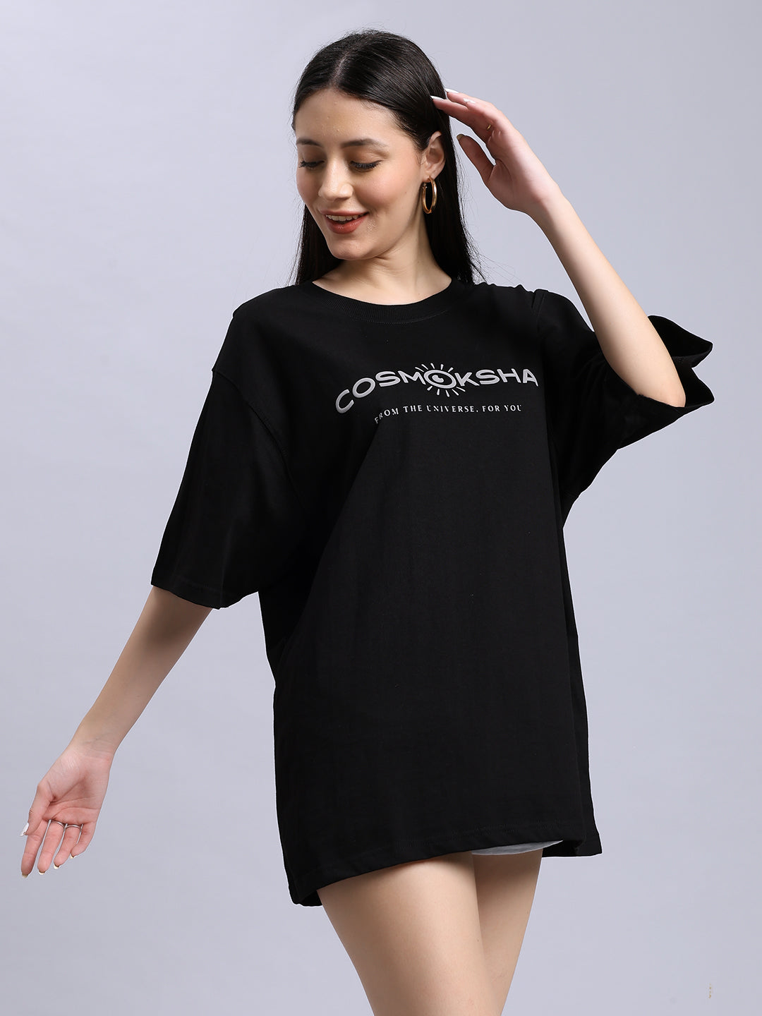 Women Black Alignment over-sized Tee