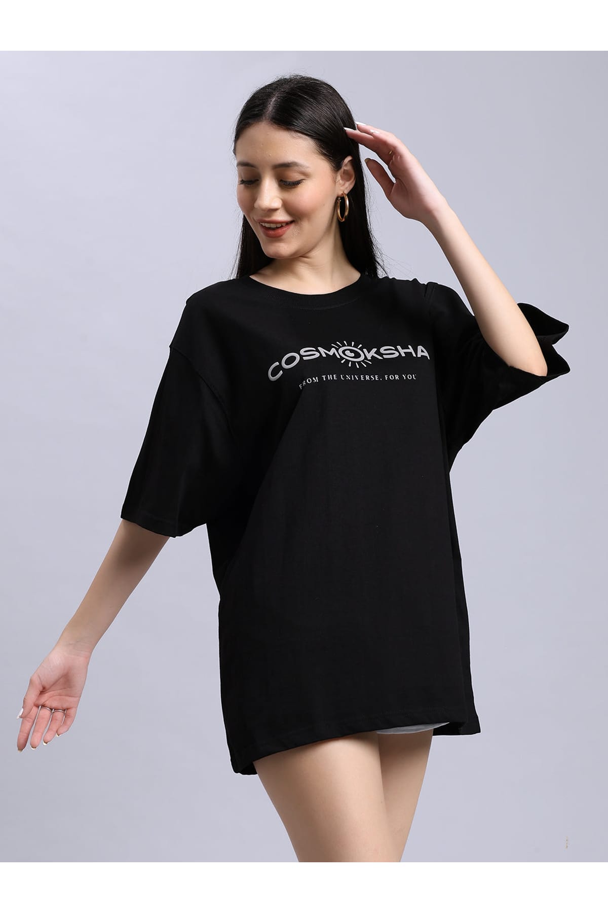 Women Black Alignment over-sized Tee