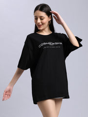 Women Black Alignment over-sized Tee
