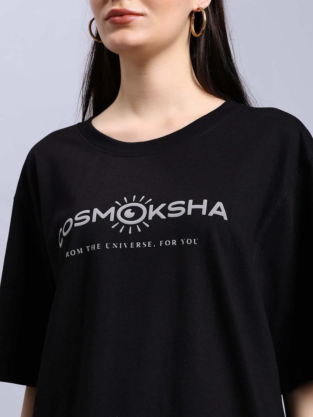 Women Black Alignment over-sized Tee