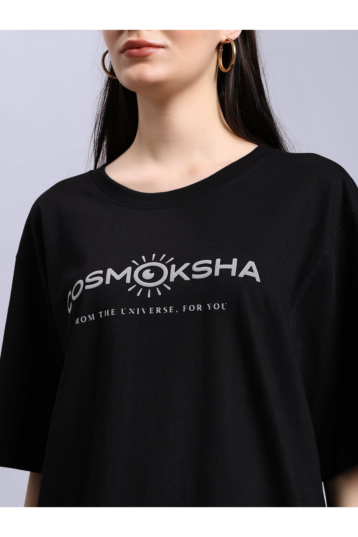 Women Black Alignment over-sized Tee
