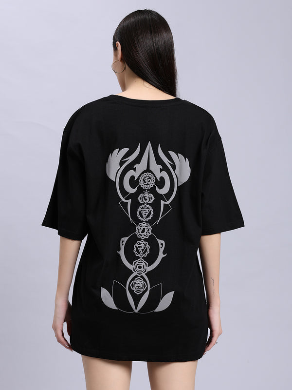 Women Black Alignment over-sized Tee